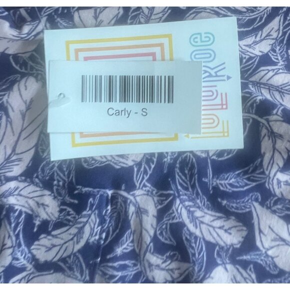 Lularoe Carly Striped Navy & Pink Feather Print High-Low Dress Small - Picture 13 of 14